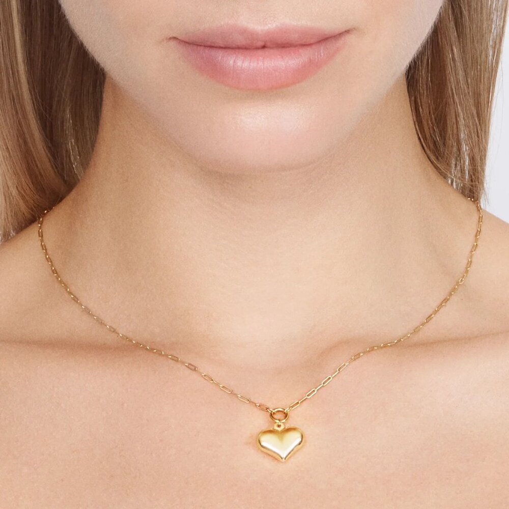 NWT Gold-Filled Puffed Heart Pendant Necklace 1.4 mm / Jewelry Atelier